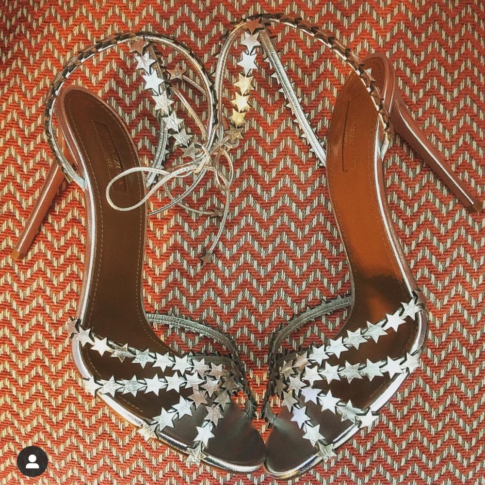 Aquazzura silver star sandals heel